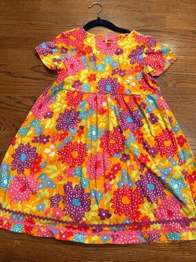 Hanna Andersson Girls' Bright orange Floral Cotton Dress sz 120 or sz 6/7